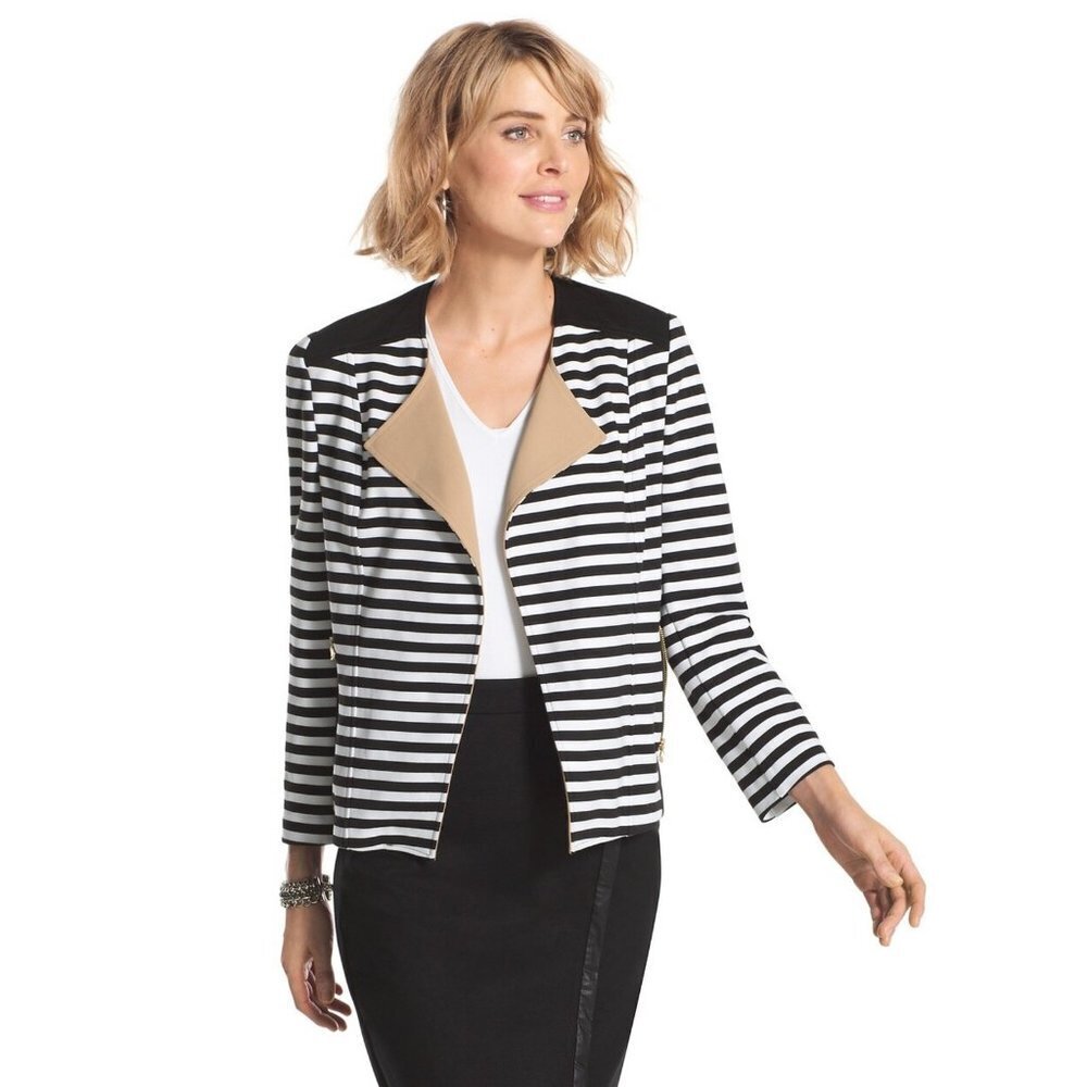 New Chico's Striped Blocked Moto Jacket Size 1 US M